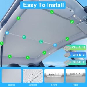 UV Protection Sunshade Roof Fit For Tesla Model Y Sunroof Window Installation Heat Blocking Anti-Sag Sunroof Shade Foldable Portable UV Reflector Fit - Image 12