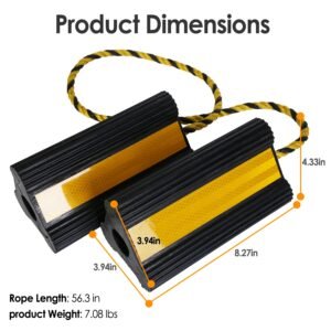 Heavy Duty Rubber Wheel Chocks Tire Chocks Wheel Immobilizers with Nylon Rope Yellow Reflective Stripes for RVs Trucks Trailers Small Airplanes - Image 14