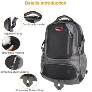 Unisex School Backpack Casual Travel Shoulder Bag W/ Adjustable Straps Dual-Water Bottle Pouch Multiple Zippered Pockets For Gym Sports Travel School - Image 7
