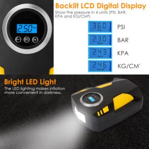 Portable Car Tire Inflator DC 12V Digital Car Air Pump Compressor Electric Air Pump w/LED Light 150PSI - Image 10