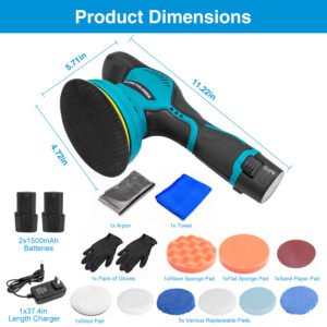 Cordless Car Buffer Polisher with 2Pcs 1500mAh Rechargeable Batteries 8 Speed Levels Wireless Polishing Waxer Machine Kit for Car Detailing - Image 9