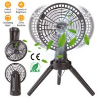 Portable Tent LED Lamp Fan with Tripod Camping Hanging Fan Hiking Ceiling Fan