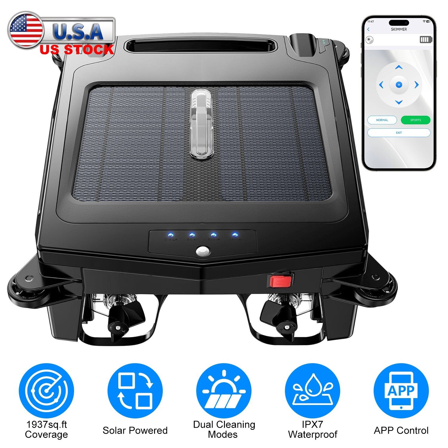 Solar Robotic Pool Cleaner Skimmer Automatic Swimming Pool Surface Cleaner Robot