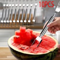 10PCS Watermelon Slicer Cutter 2-in-1 Fork Stainless Steel Fruit Cutting Tool