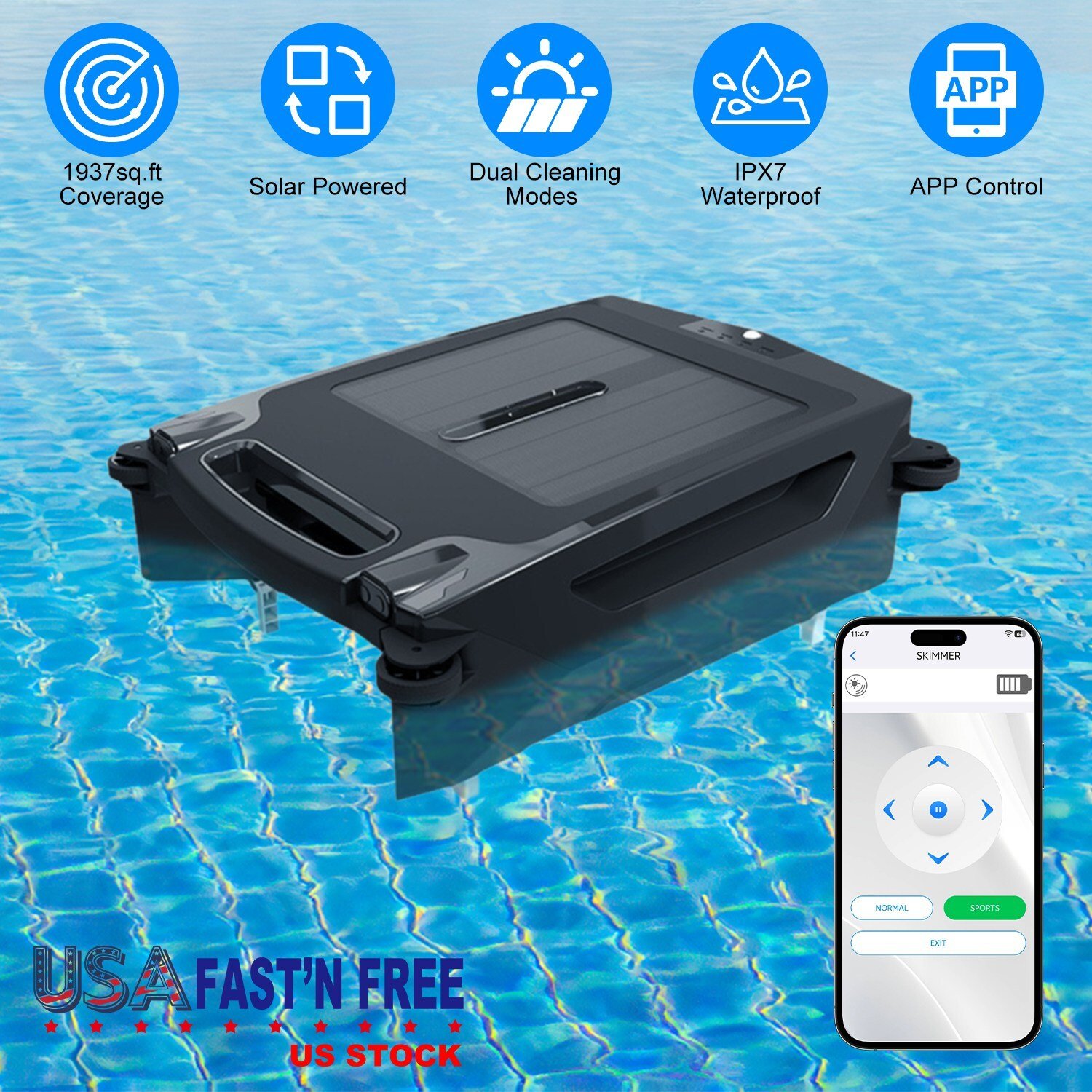 Solar Robotic Pool Cleaner Skimmer Automatic Swimming Pool Surface Cleaner Robot - Image 2
