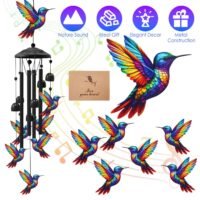 Outdoors Wind Chimes with 4 Aluminum Tubes Hummingbird Hook Bells Sounds Hanging