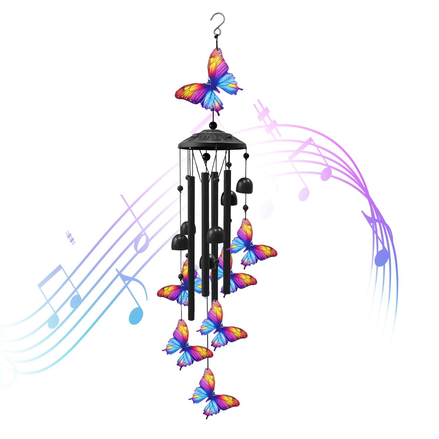37" Colorful Butterfly Metal Wind Chimes Outdoor Garden 4 Tubes Yard Home Decor - Image 3