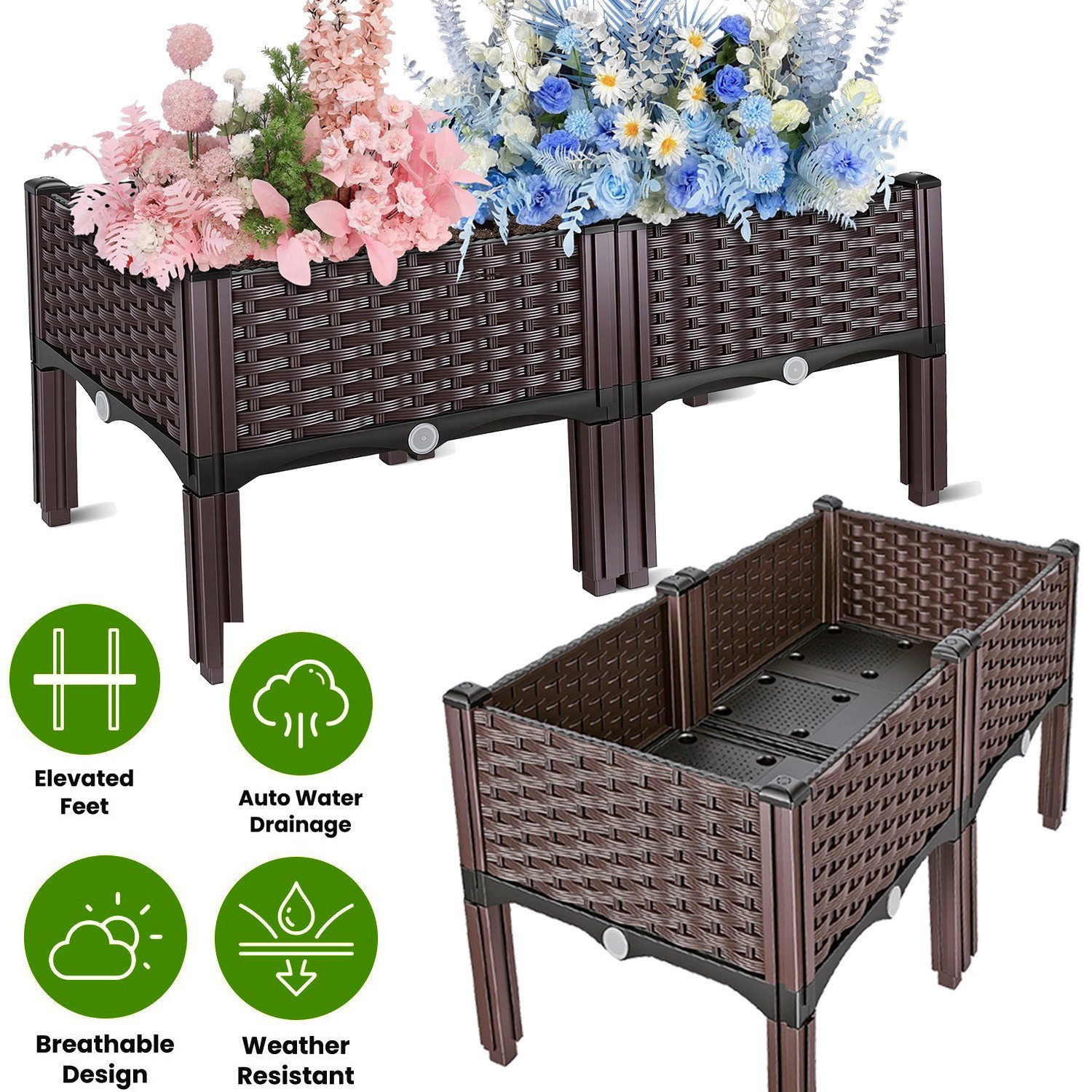 31.5x15.7x14.5" Raised Garden Bed w/Leg Elevated Planter Box Plastic Raised Beds