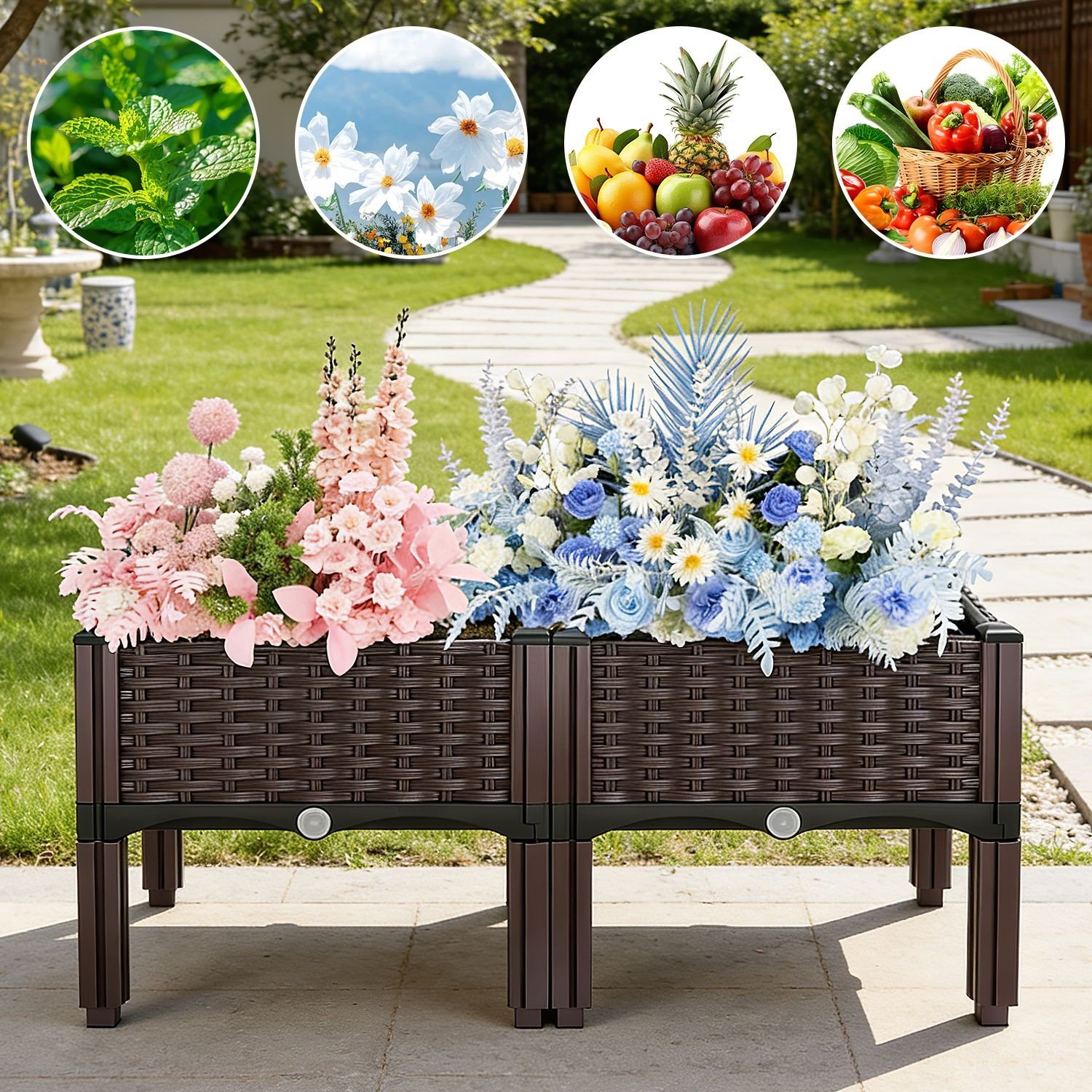 31.5x15.7x14.5" Raised Garden Bed w/Leg Elevated Planter Box Plastic Raised Beds - Image 4