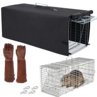 30.5x11.8x11" Humane Cat Trap Cage With Waterproof Cover Gloves for Cat Raccoon