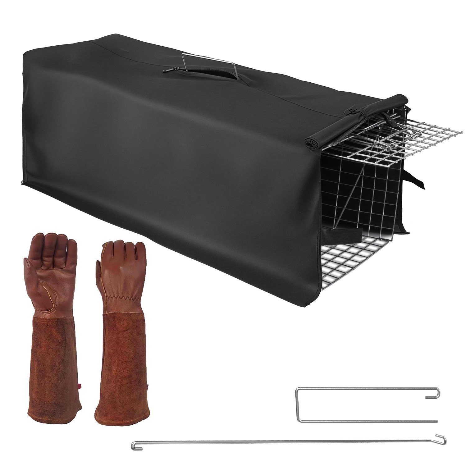 30.5x11.8x11" Humane Cat Trap Cage With Waterproof Cover Gloves for Cat Raccoon - Image 3