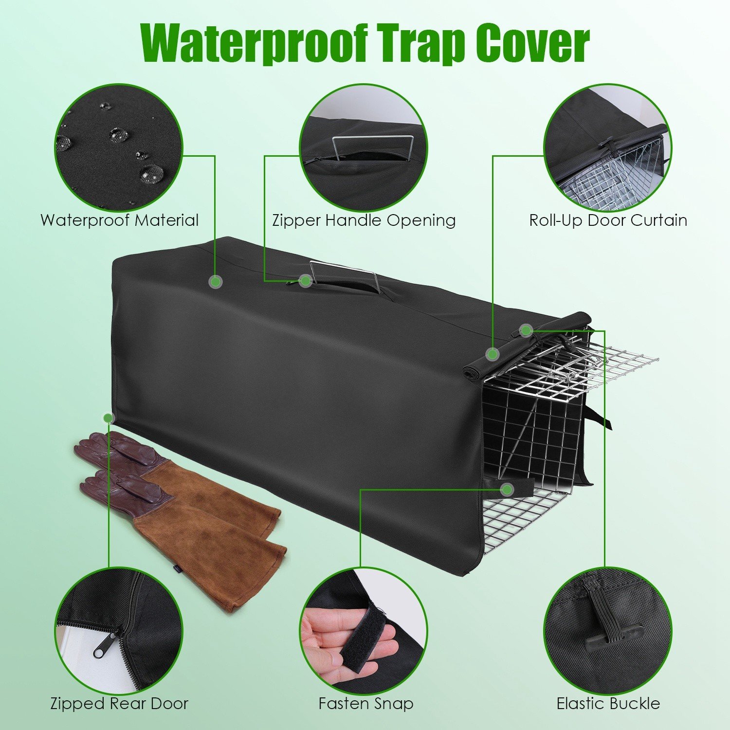 30.5x11.8x11" Humane Cat Trap Cage With Waterproof Cover Gloves for Cat Raccoon - Image 5