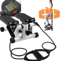 LCD Monitor Quiet Fitness Stair Stepper Workout with 2 Resistance Bands 330LBS