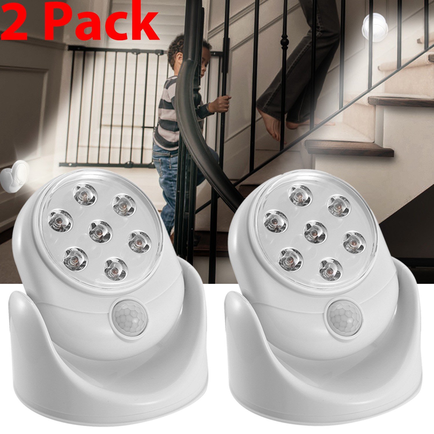 2PCS 360° Rotate LED Night Light 90° Motion Sensor Spotlight Sensor