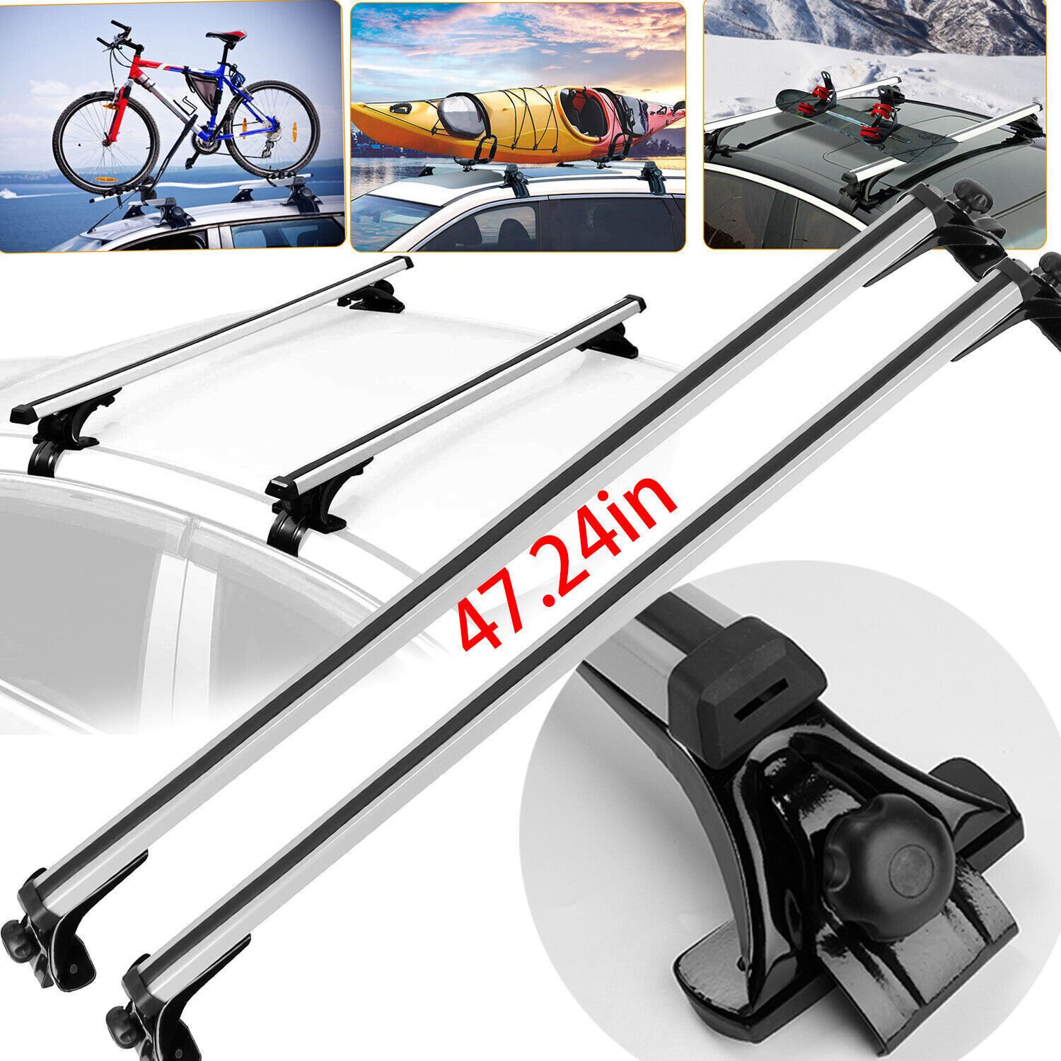 2PCS Top Roof Rack Cross Bars Crossbars For Universal Vehicle Wagon Car 47.24"