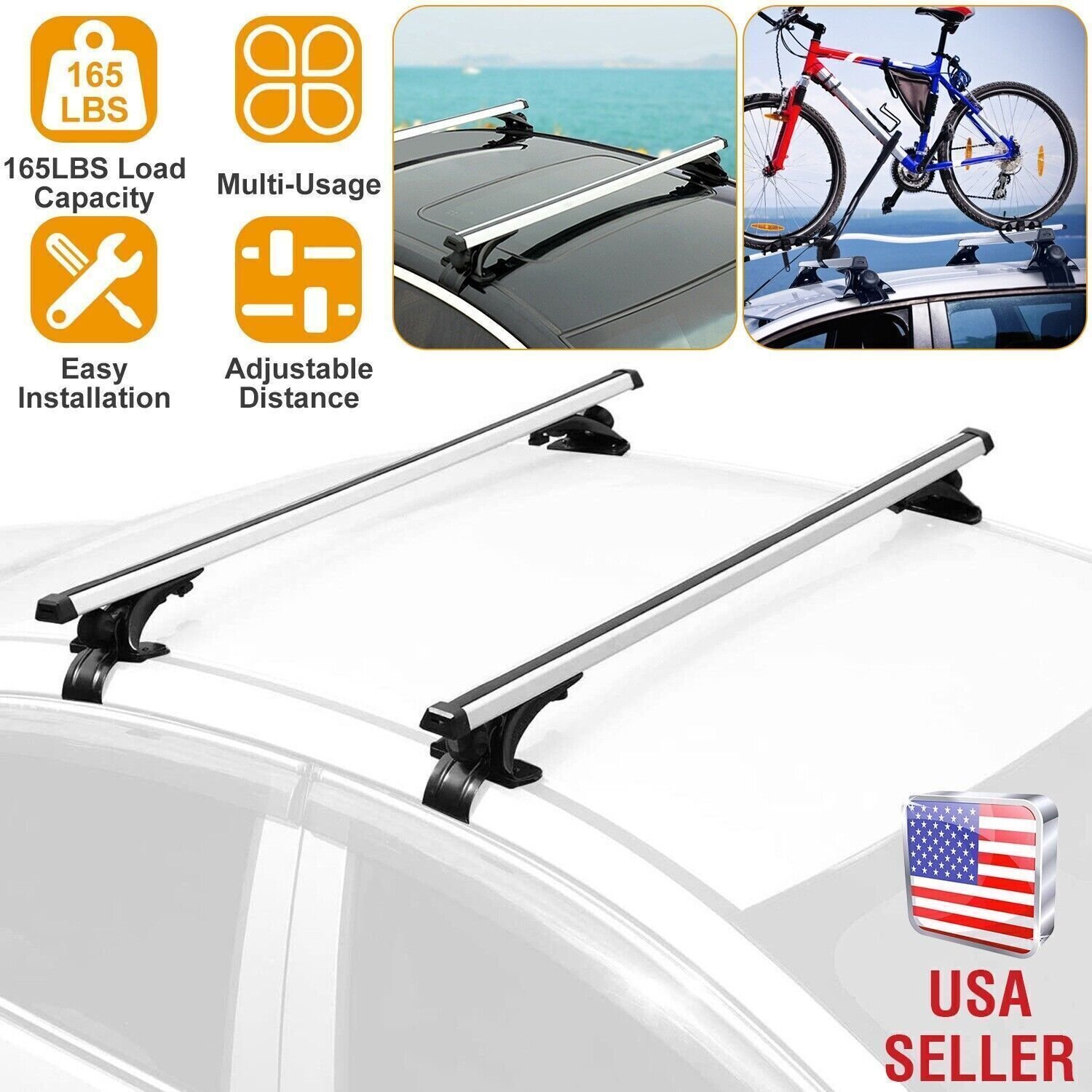 2PCS Top Roof Rack Cross Bars Crossbars For Universal Vehicle Wagon Car 47.24" - Image 3
