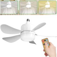 12W Ceiling Fan E27 Socket Fan with Dimmable LED Light Remote Control 3 Speeds
