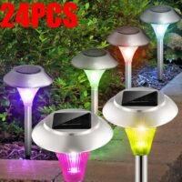 24 Pack Solar Pathway Lights Outdoor Waterproof 7 Color Changing Garden Lights