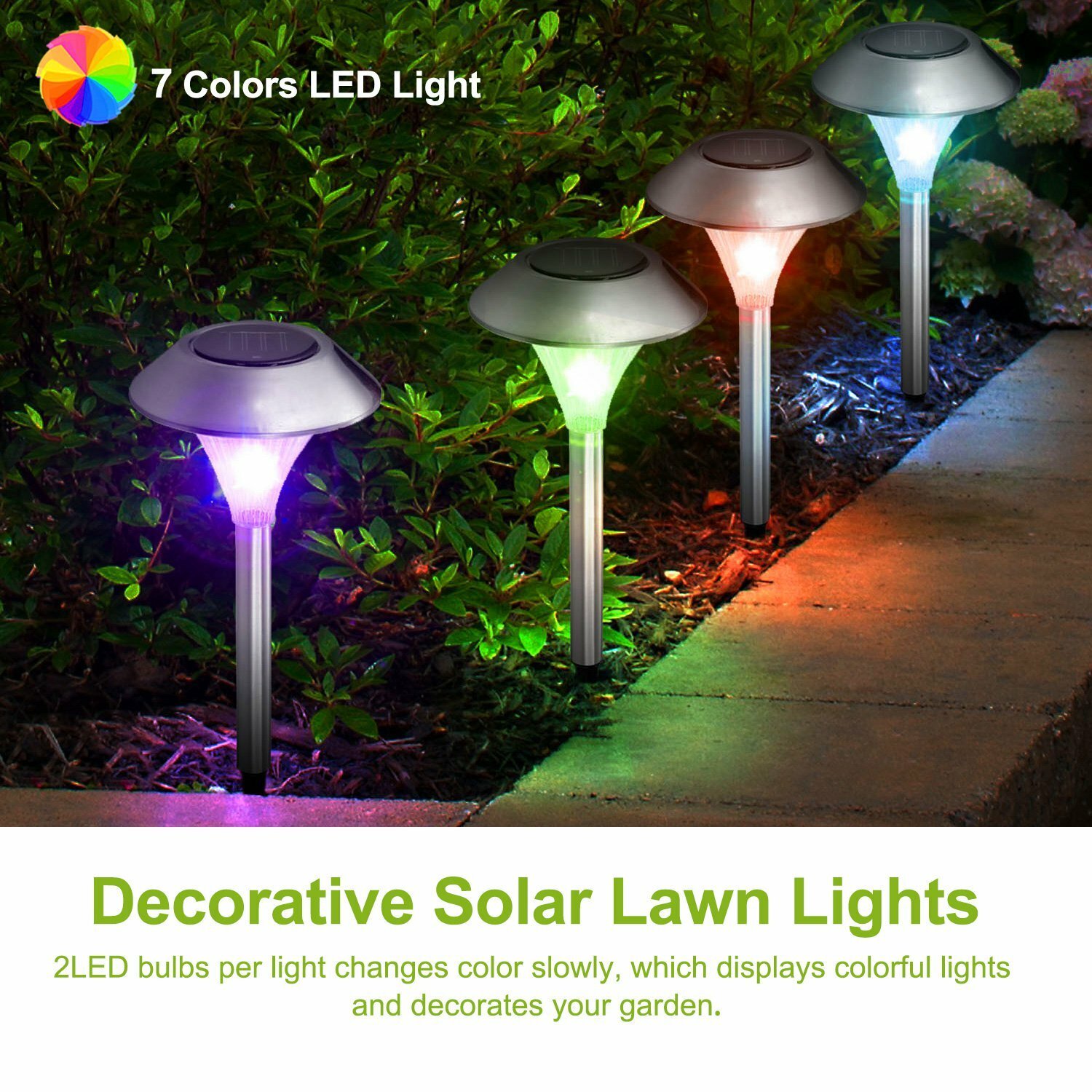 24 Pack Solar Pathway Lights Outdoor Waterproof 7 Color Changing Garden Lights - Image 3