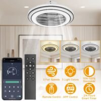 Large Round Pendant Ceiling Fan with 30W LED Light Lamp with Remote Timer APP