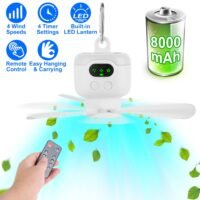 Portable 2in1 Camping Fan with LED Lantern 8000mAh Rechargeable Tent Hanging Fan