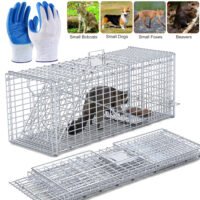 Live Animal Cage Trap 37x15x14" Humane Rodent Raccoon Coyotes Cage Iron Door