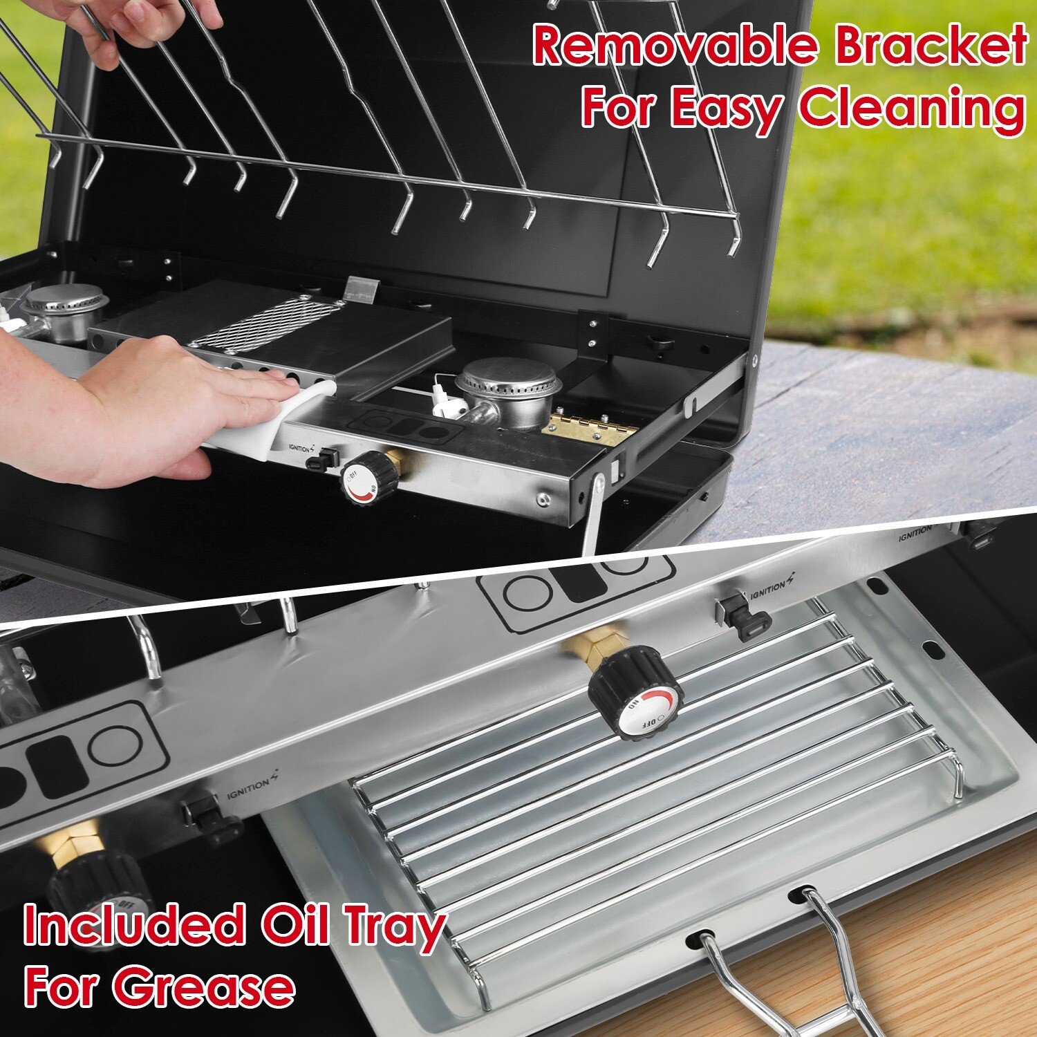 3 Burner Outdoor Camping Stove 20000 Propane Gas Cooker W/ Windscreen Toast Tray - Image 5