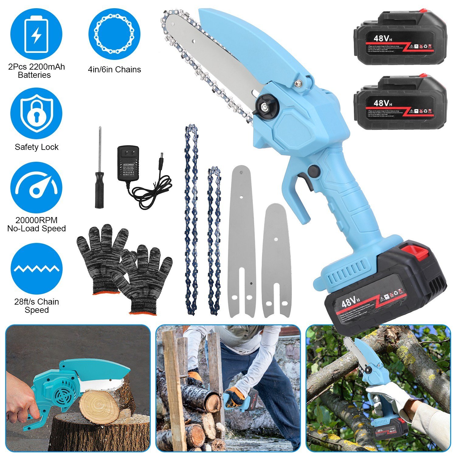Handheld Electric Mini Chainsaw Cordless Small Chain Saw Battery Chainsaw Tool