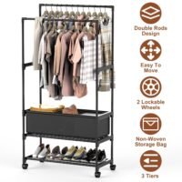 3-Tier Clothing Garment Rack with Storage Bag Closet Organizer Rolling Shelves