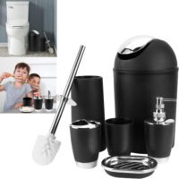 Bathroom Accessories Set 6-Piece Plastic Gift Set Toothbrush Holder Trash Can
