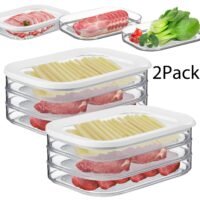 2 Packs 3-Tier Deli Meat Container With Lid for Fridge Stackable Bacon Container