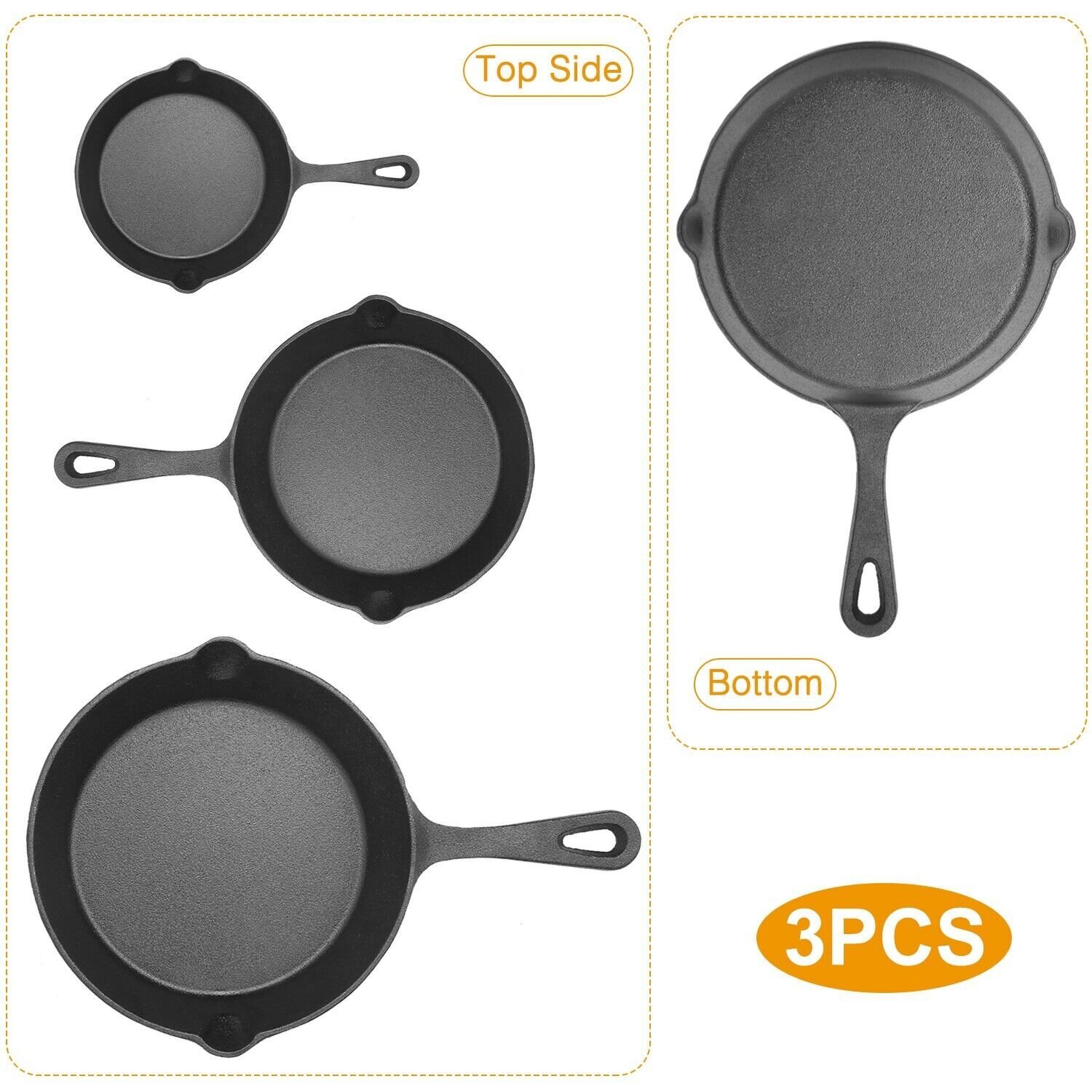3 Pack Pre-Seasoned Cast Iron Skillet Set 6/ 8/10 IN Non-SticK Chef Frying Pans - Image 4