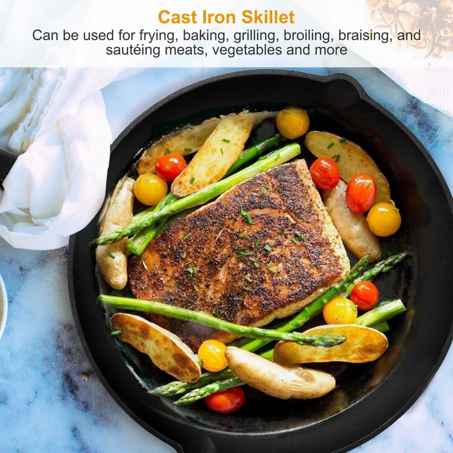 3 Pack Pre-Seasoned Cast Iron Skillet Set 6/ 8/10 IN Non-SticK Chef Frying Pans - Image 5