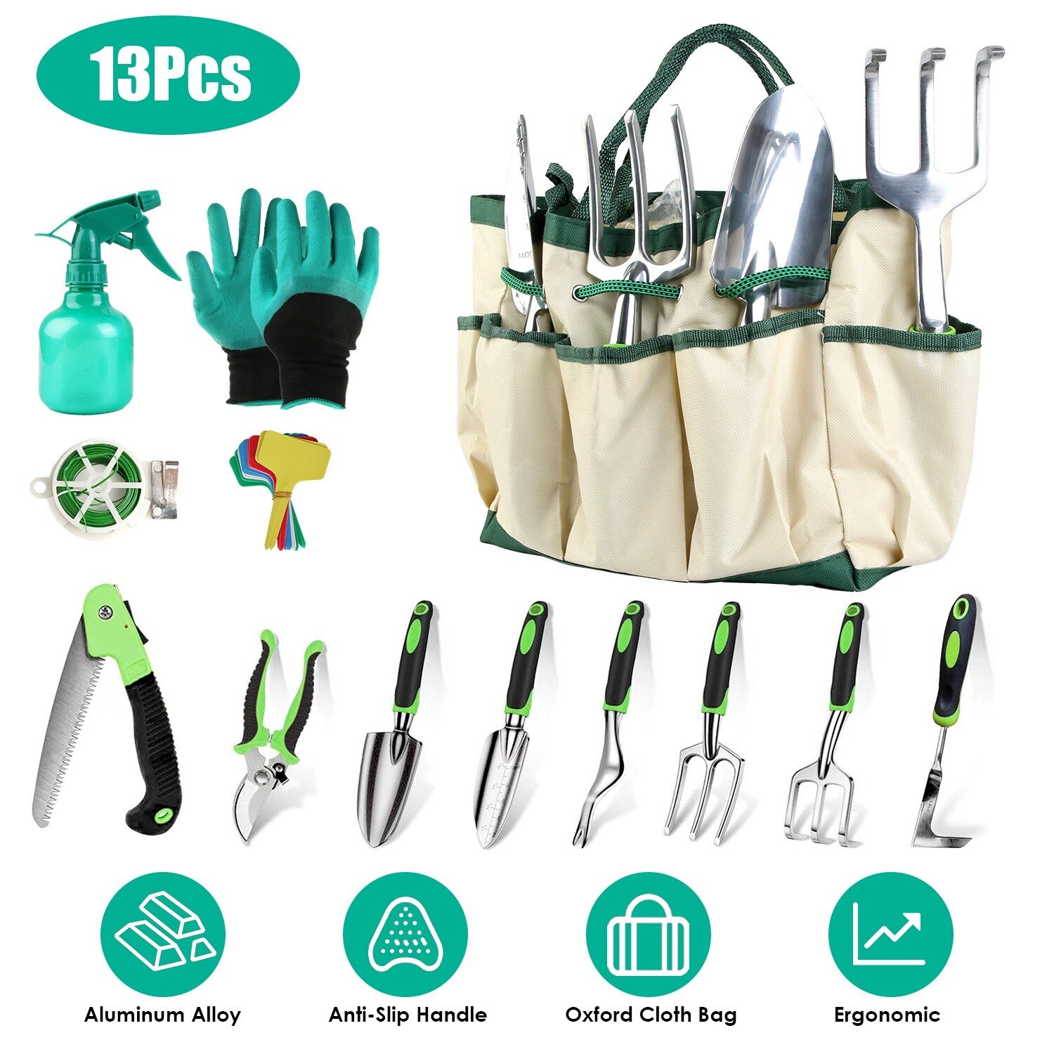10Pcs Garden Tool Set, Heavy Duty Aluminum Gardening Hand Tool Kit w/Storage Bag - Image 2