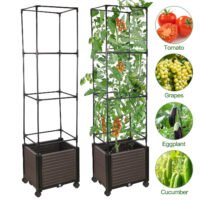 63" Raised Garden Bed Planter Box w/Wheels Trellis Flower Vegetable Vine Support