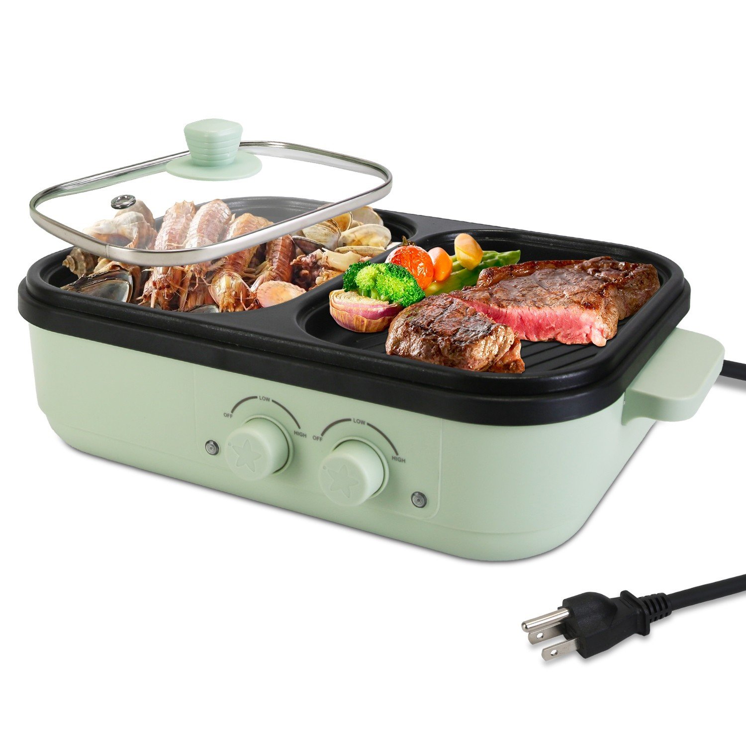 Electric Indoor Grill &Hot Pot Non-Stick 2in1 Cooker Pot Fast Heating Frying Pan 730056002207 - Image 2