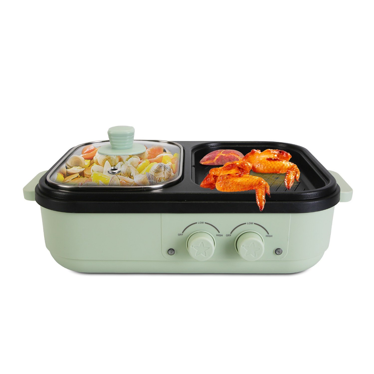 Electric Indoor Grill &Hot Pot Non-Stick 2in1 Cooker Pot Fast Heating Frying Pan 730056002207 - Image 4