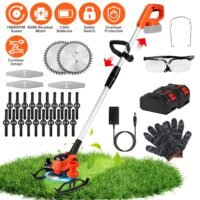 Cordless Grass Trimmer w/ 3 Blades Wheels & 2x Batteries Handhold Lawn Mower