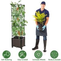 62.9IN Raised Garden Bed Planter Box with Trellis Wheels Climbing Plants Support