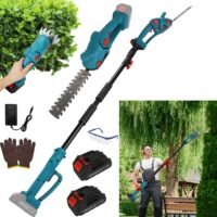 Extension Pole Electric Cordless Hedge Trimmer & Grass Shear w/ 2x 21V Batteries