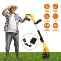 Cordless Electric Garden Tiller Cultivator w/ 20V Battery 3.9"W 6.7"D 250RPM