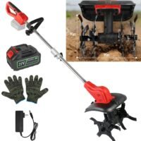 550W Electric Cordless Tiller Cultivator w/ 4 Blades & Battery Soil Cultivation