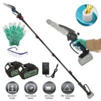 2-In-1 8”Extension Cordless Electric Pole Saw Mini Chainsaw w/ 2x 21v Batteries