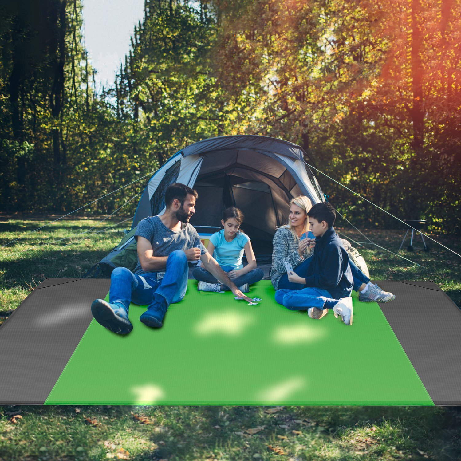 Green 9x8FT Sand Proof Picnic Blanket Water Resistant Foldable Camping Beach Mat - Image 2