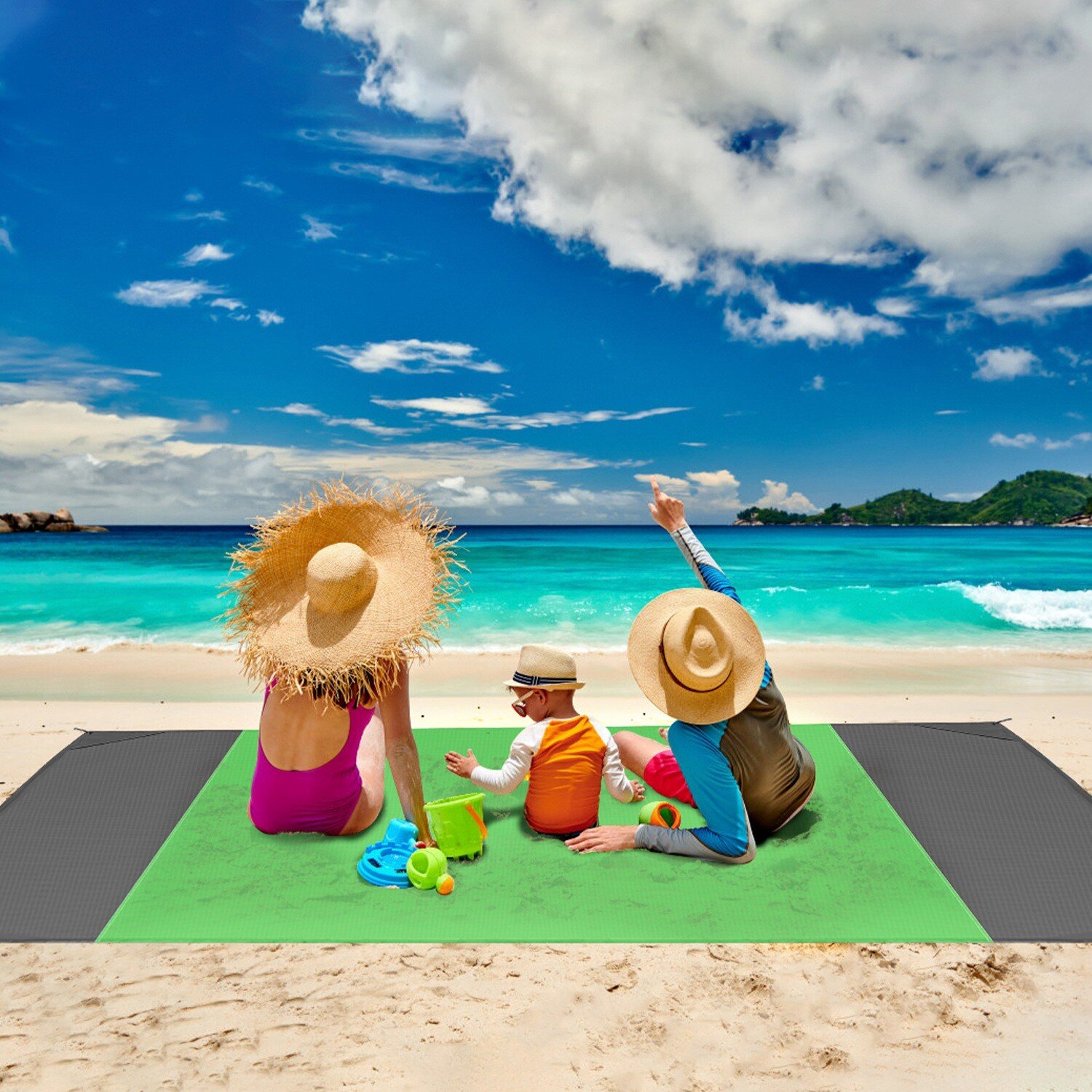 Green 9x8FT Sand Proof Picnic Blanket Water Resistant Foldable Camping Beach Mat - Image 3