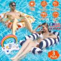 3 Pack Inflatable Pool Float Hammock Chairs Lounge Water Fun Drink & Snack Float 730056002771