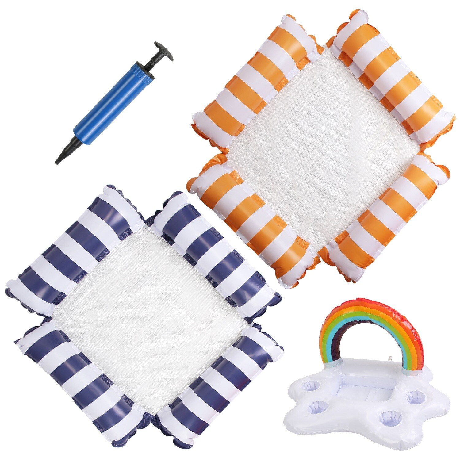 3 Pack Inflatable Pool Float Hammock Chairs Lounge Water Fun Drink & Snack Float 730056002771 - Image 2
