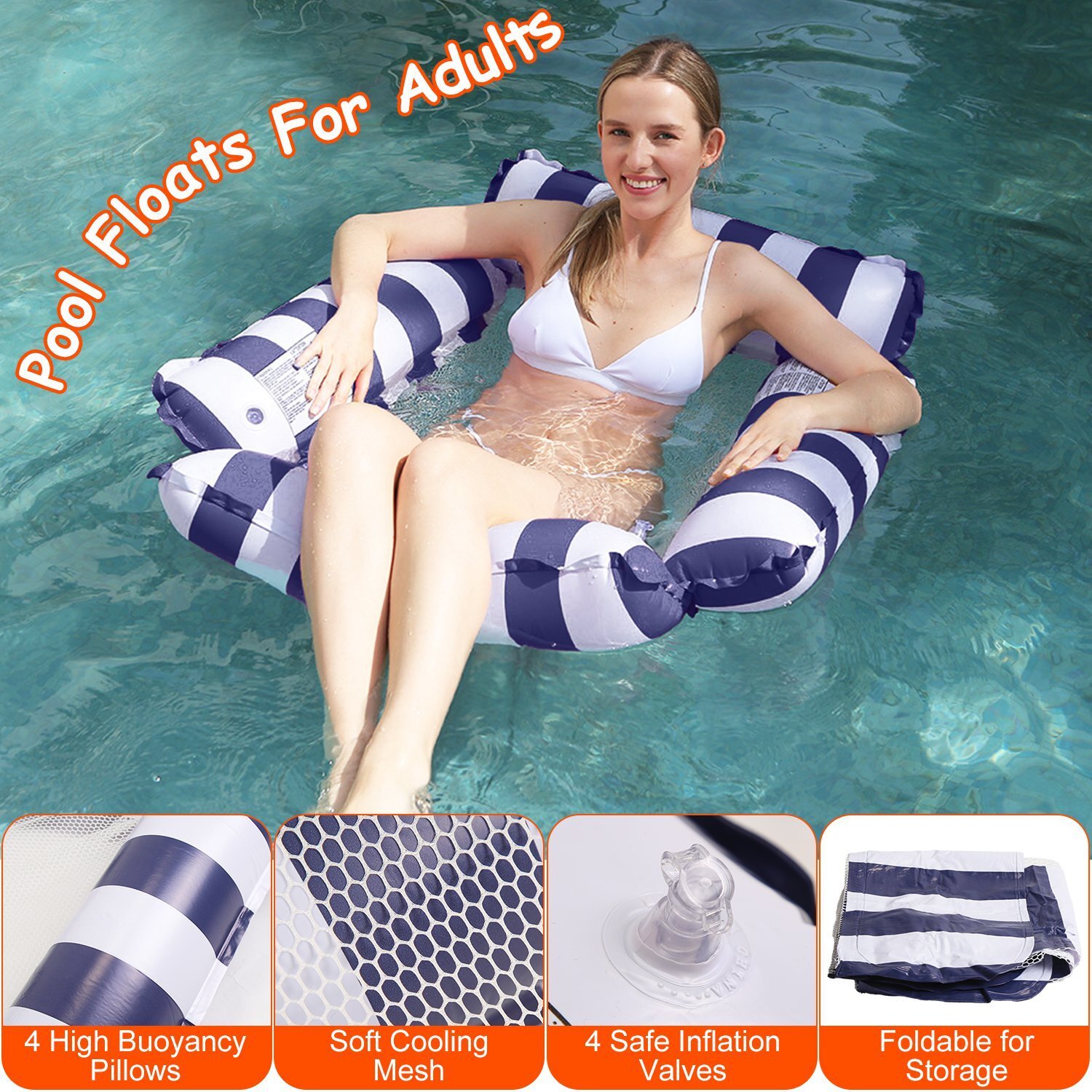 3 Pack Inflatable Pool Float Hammock Chairs Lounge Water Fun Drink & Snack Float 730056002771 - Image 4