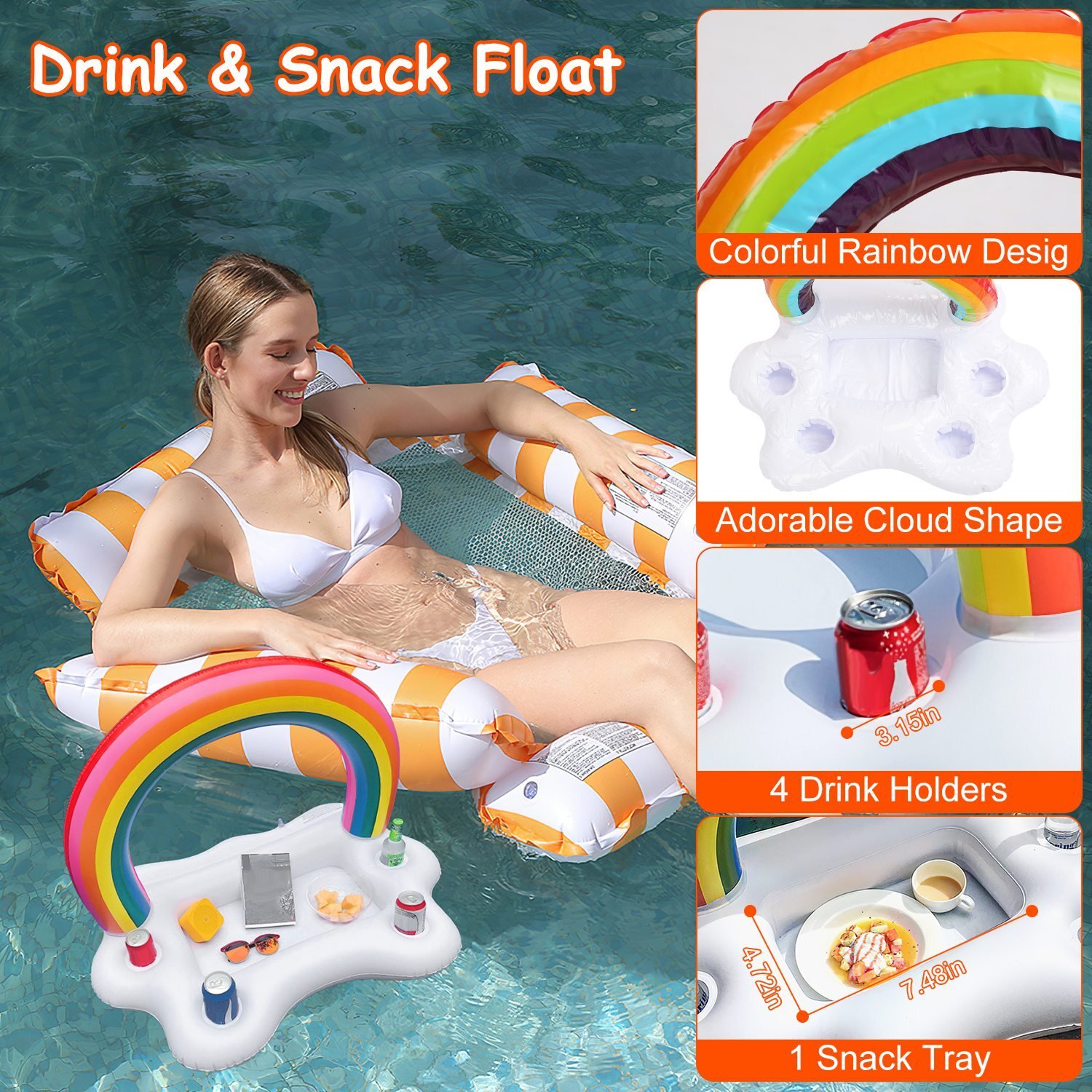 3 Pack Inflatable Pool Float Hammock Chairs Lounge Water Fun Drink & Snack Float 730056002771 - Image 5