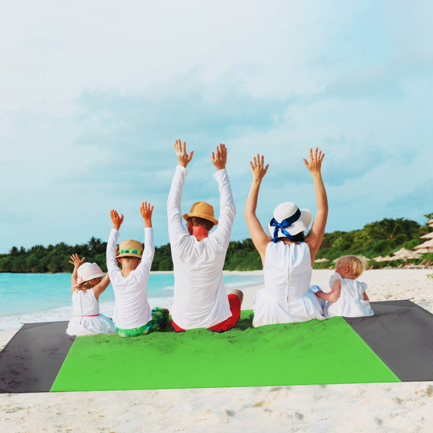 Green 9x8FT Sand Proof Picnic Blanket Water Resistant Foldable Camping Beach Mat - Image 4